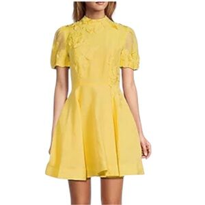 Antonio Melani Dress Women Yellow Floral Short Sleeve Linen Blend Size 12